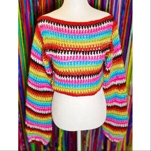 ✨🌈💫Handmade Crochet Rainbow Bolero Long Sleeve Crop Top